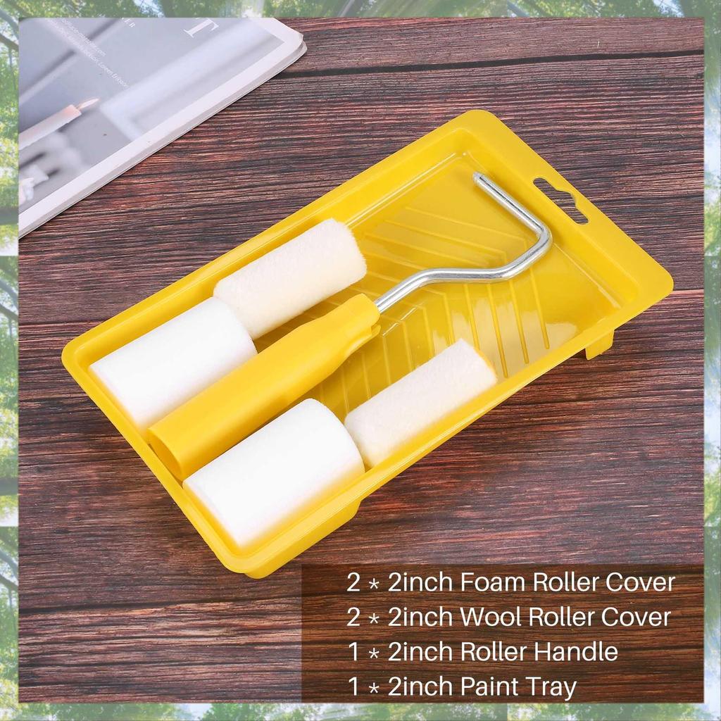 Premium-6Pcs Mini Foam Paint Roller Painting Decorating Kit 2 Inch Small Paint Roller Tray Set For Wall Painting Repair Brush