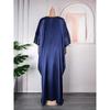 Plus Size Adjustable Belt Dresses Women's Drill Silk Satin Bat Sleeve Long Dress