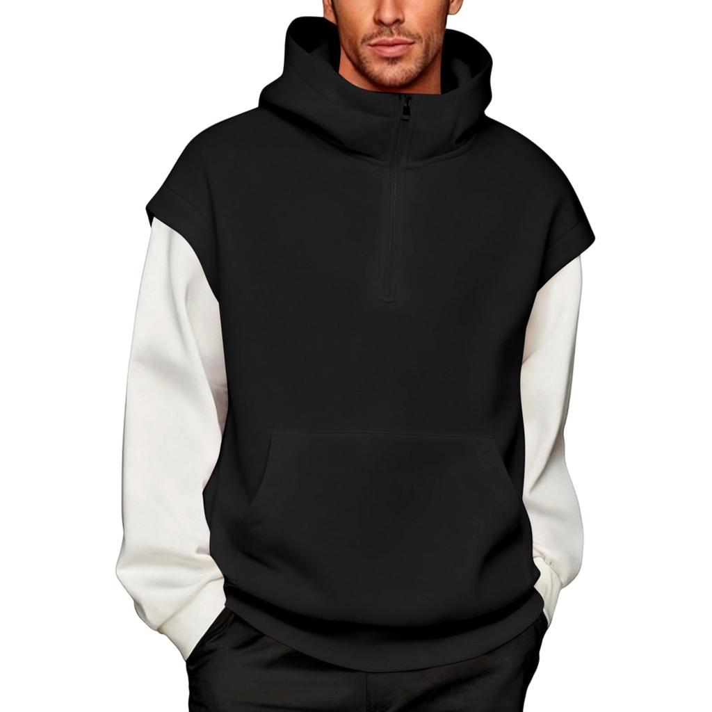 Herr Översized Huvtröja med 1/4 Dragkedja | Nedhasade Ärmar för Avslappnad & Vardagsbruk