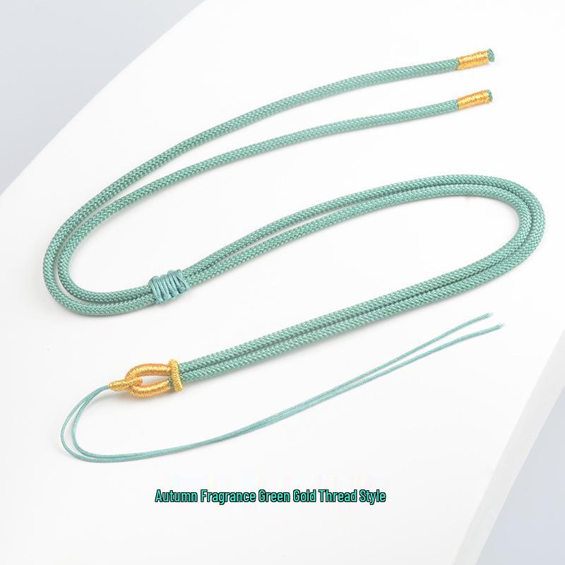 Handmade Jade Agate Pendant Necklace with Gold Thread Wrap