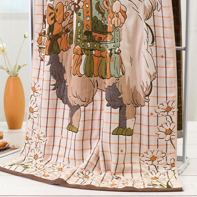 Prosop de baie drăguț cu desene animate din muselină de bumbac pur 80x160cm, model jacquard cu animale, super absorbant, moale, confortabil, prosop mare pentru uz casnic în toate anotimpurile