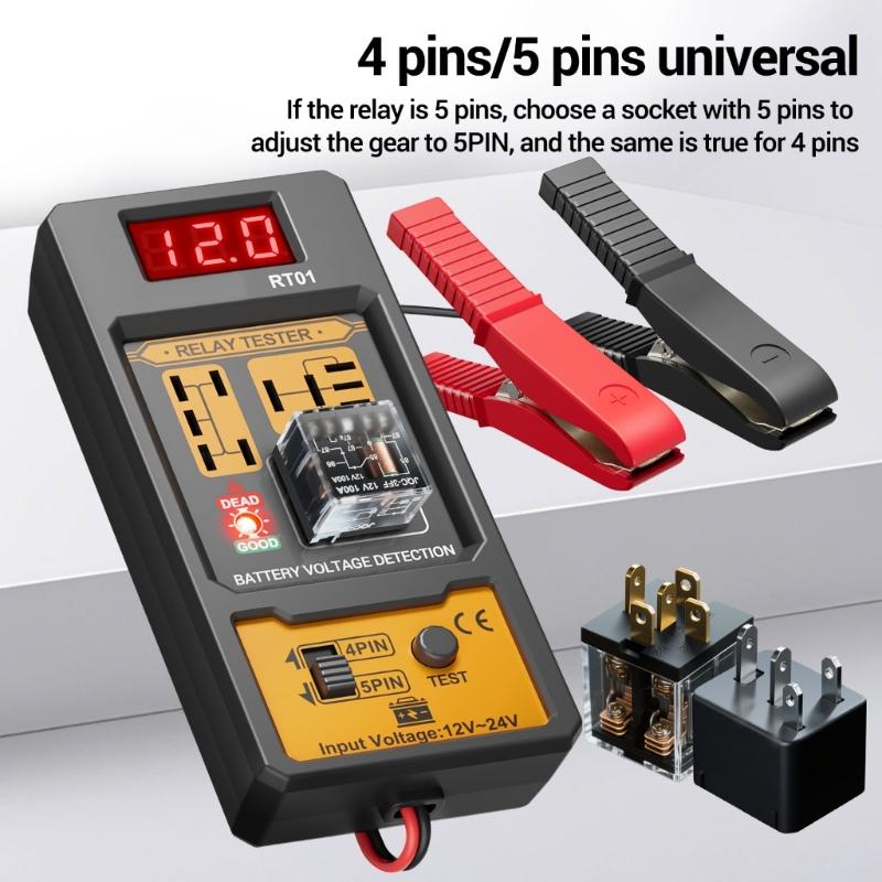 Digital Battery Voltages Tester Detector Relays Analyzers Tool for 4 Pin 5 Pin Automotive Relays Insulated Silicone Design