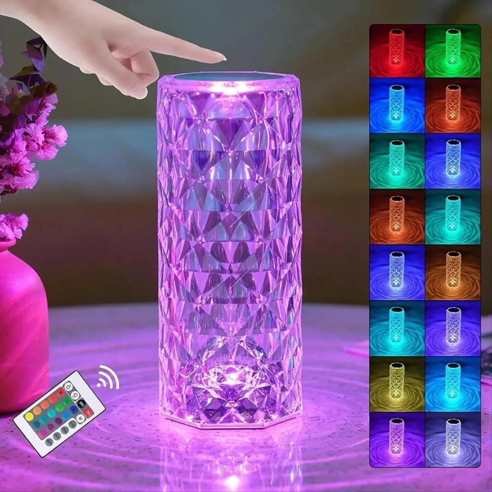 Crystal Rose Table Lamp, Remote Control & Touch Bedside Lamp, LED Night Light, Dimmable Bedside Lamp, USB Rechargeable, for