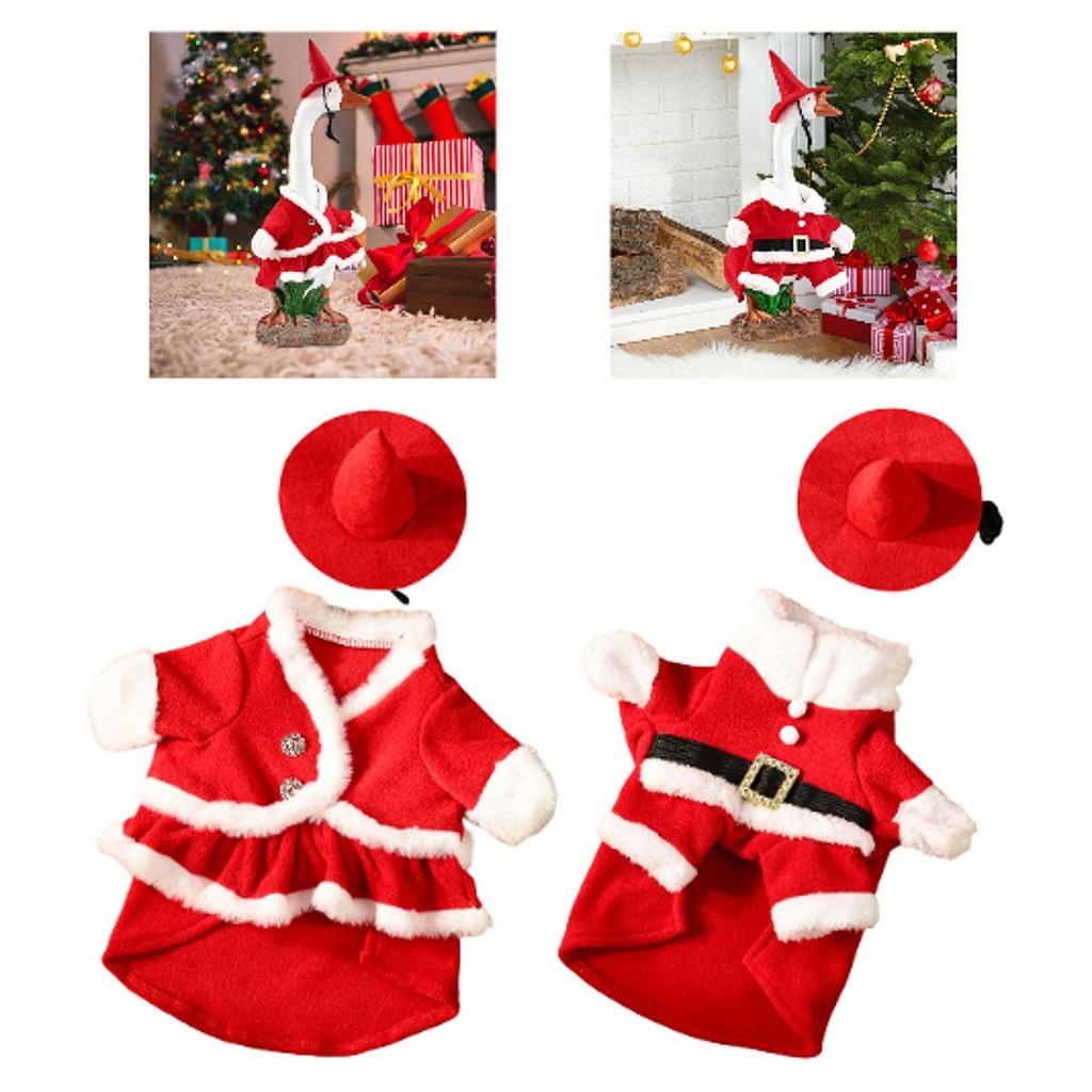 Christmas Porch Goose Figurine Outfit Funny Unique Porch Goose Statue Clothes Decoration for Party Garden Landscape Indoor Patio