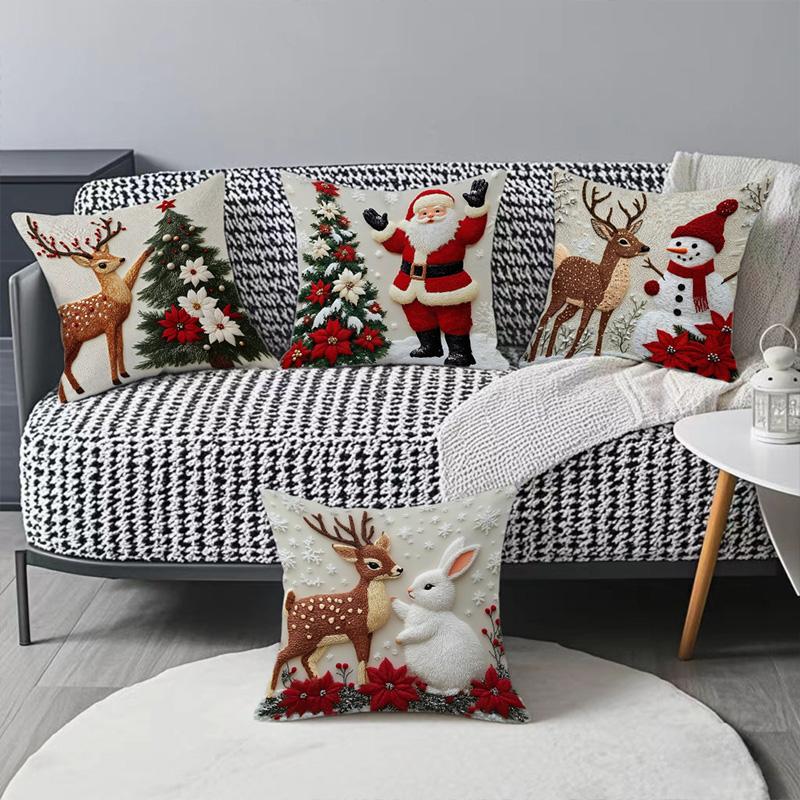 Christmas Pillow Cover Snowflake Velvet Jacquard Christmas Tree Elk Pillow Cushion Holiday Decoration Cushion Cover