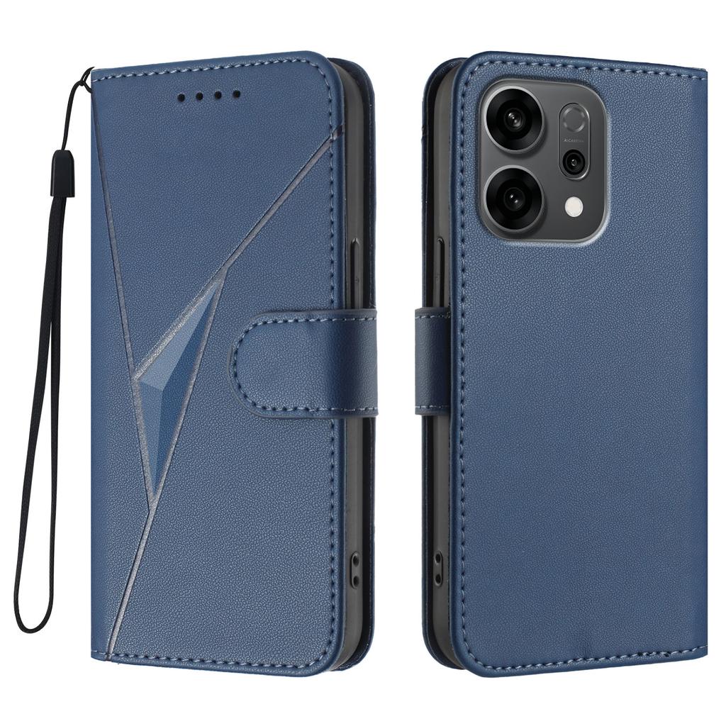 For Oppo Reno14 5G (China)/Oppo Reno14 5G (Global) Case Triangle Imprint Leather Phone Cover with Lanyard