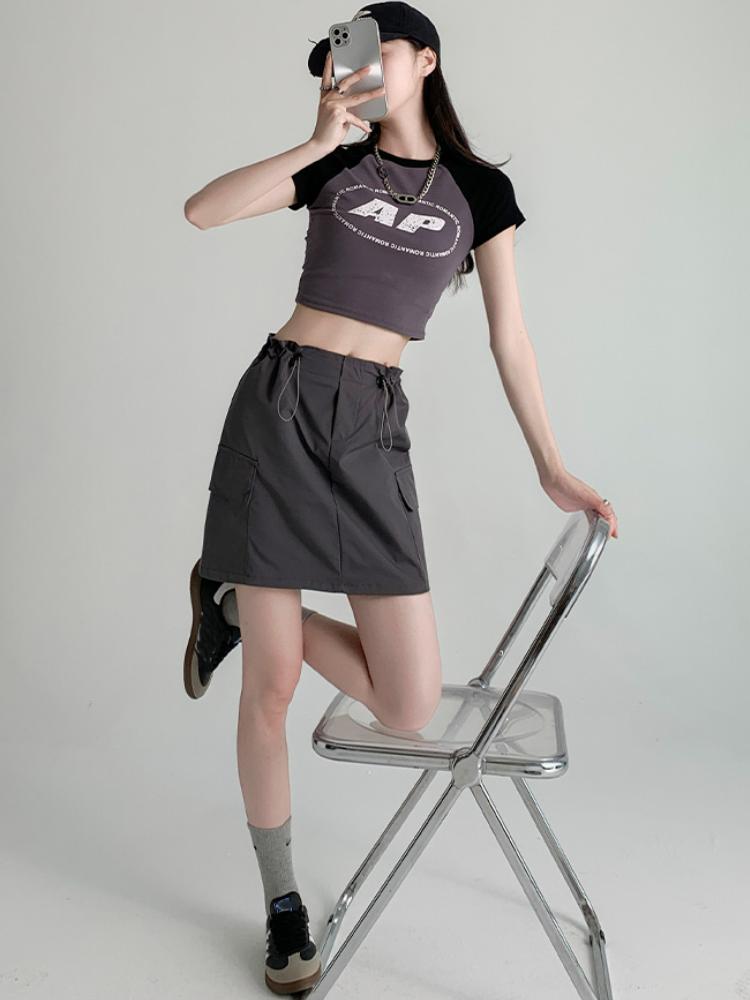 Retro Cargo Skirt for Women Summer Drawstring High Waist Slim Mini Shorts Skirt Fashion Design Preppy Style Style Female Clothes