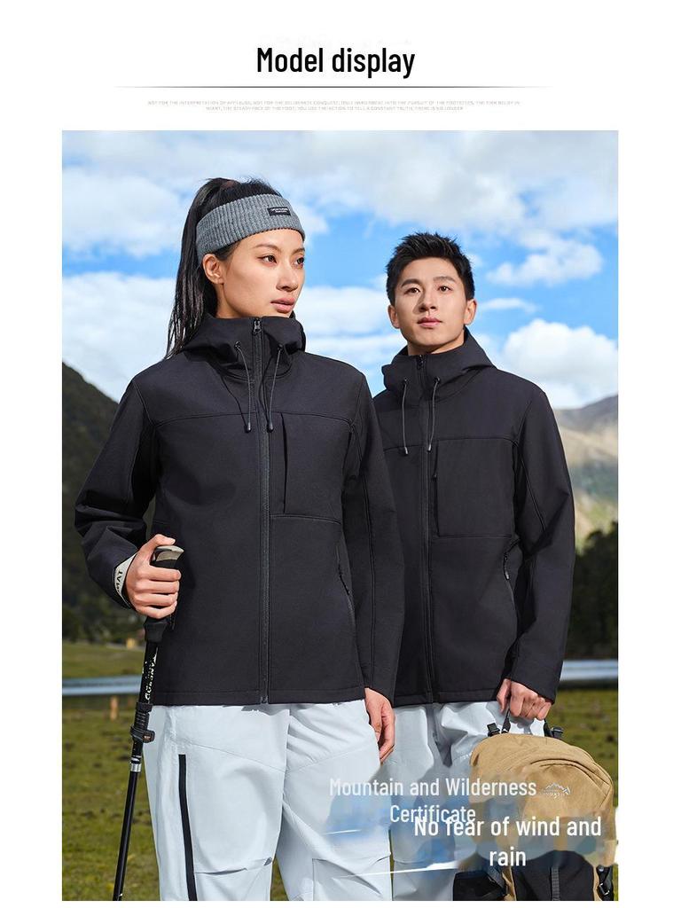 Men's Windproof Waterproof Jacket with Velvet Hood - Trendy Thick Soft Shell for Fall & Winter