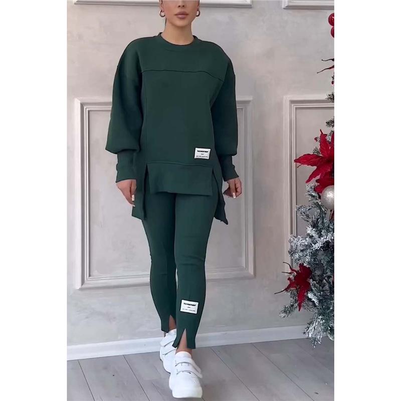 2025 Spring/Fall Women's Irregular Long Sleeve Sweatshirt & Leggings Set