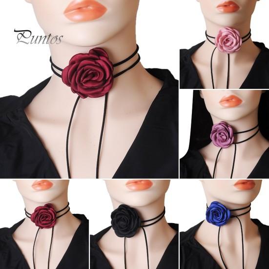Retro Flower Women Choker Necklace Solid Color Elegant Lace Up Adjustable Strappy Collar Necklace Party Supplies