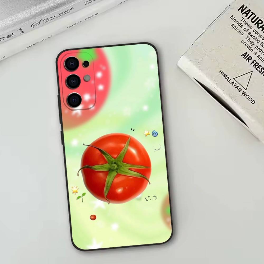 Tomato Cartoon Cute Creative Phone Case For Samsung S25,S24,S21,S22,S23,S30,Ultra,S20,Plus,Fe,Soft Silicone Black Cover