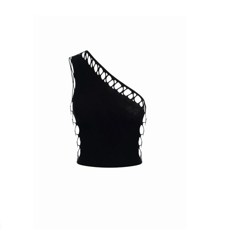 Kkx American Style Gyaru off-the-Shoulder Hollow-out Slim fit Top Street Sexy Short Navel One-Shoulder Oblique Collar Cami