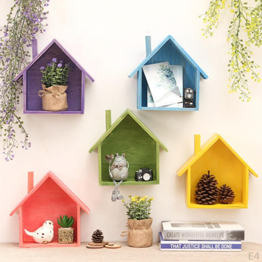 Decorative Wooden House Wall Hanging Rack Shelving Holder Storage Organizer