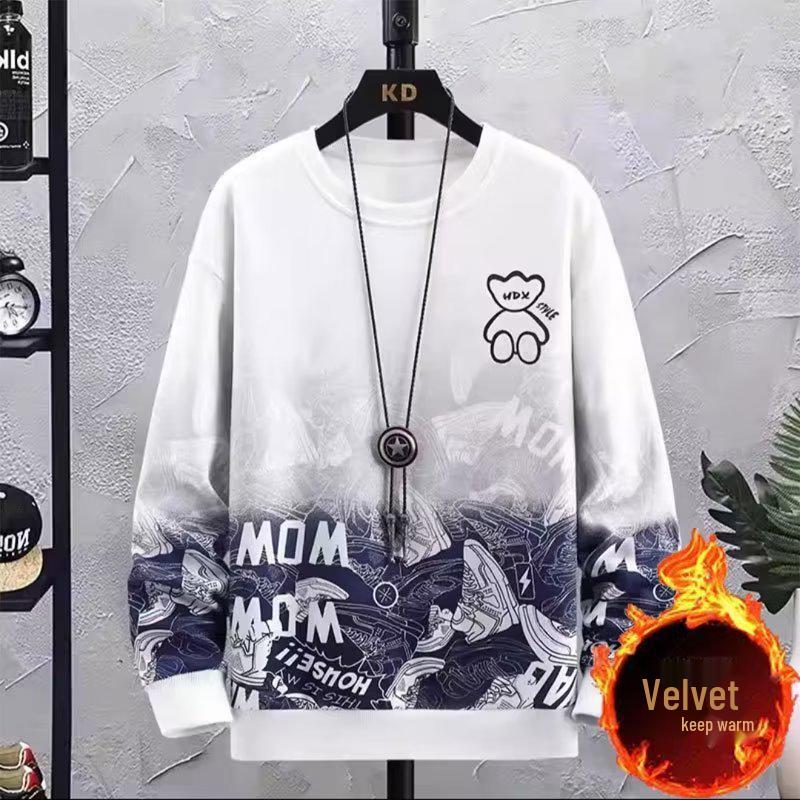 Trendiger, dicker Winter-Hoodie für Herren und Teenager – Langarm, Rundhals, mit Modischem Print