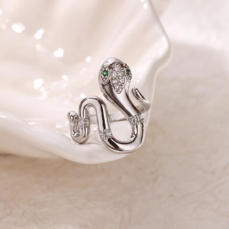 Sparkling Diamond Serpentine Index Finger Ring, Women's Real Gold-plated Micro-inlaid Zircon Niche Open Ring, Fashionable Light Luxury High-end Ring.