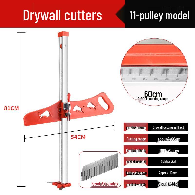 Multi-Functional Gypsum Board Cutter with Folding Handle and Dust-Free Stainless Steel Blade