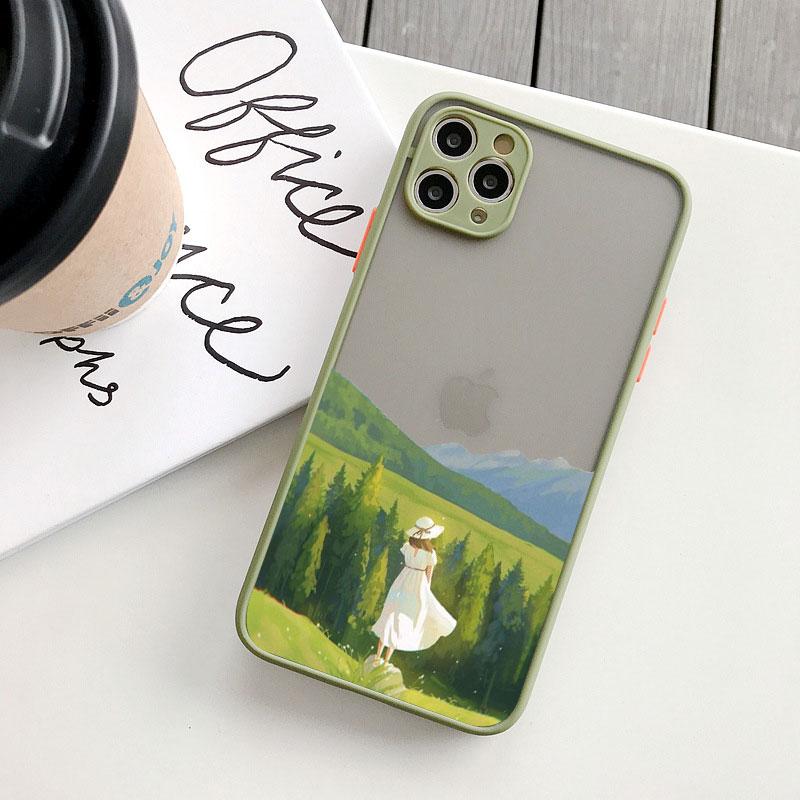 Scenery Girl Cute Illustration Phone Case For iPhone 16 15 13 12 11 Pro Max Mini SE2 7 8 14 Plus XS X XR Shockproof Back Cover