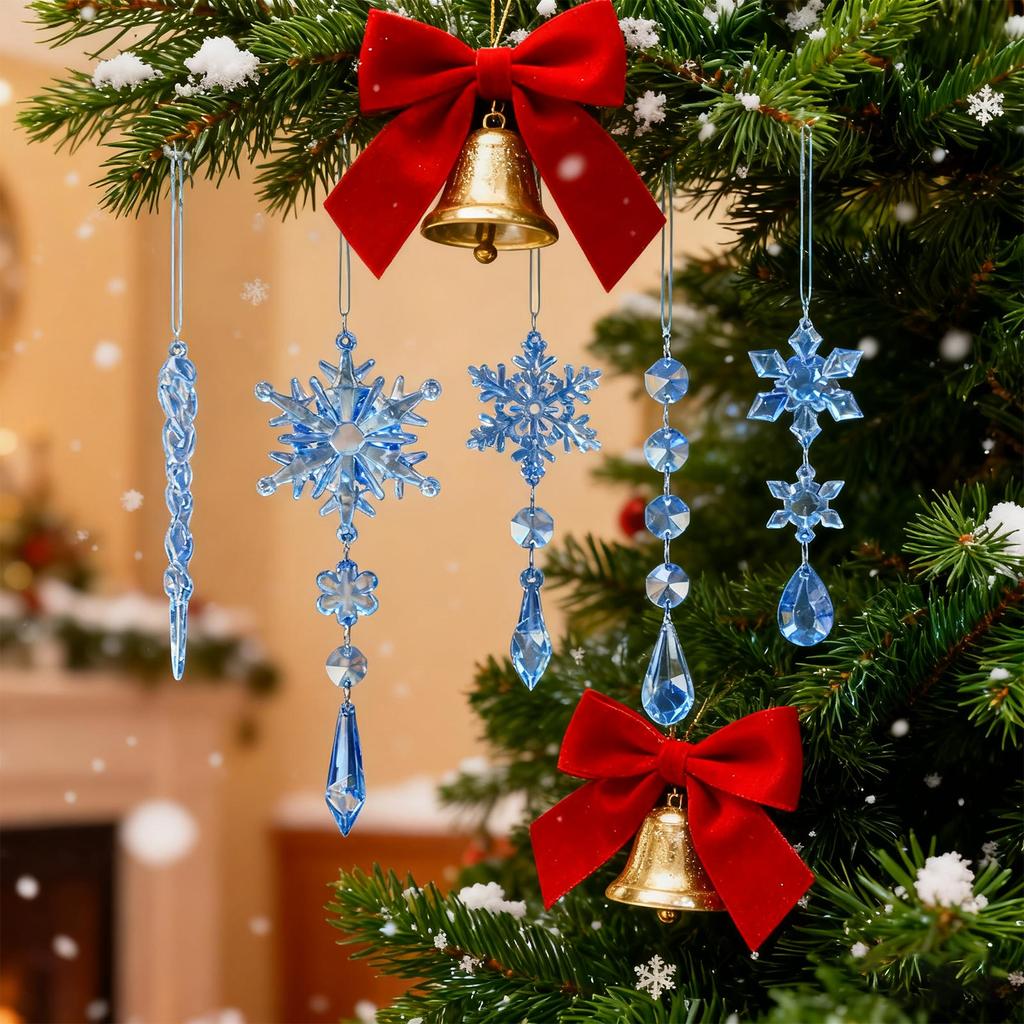Pendentif Décoratif Transparent en Acrylique de Noël, Pendentif Décoratif Flocon de Neige pour Arbre de Noël