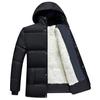 Men Winter Cotton Coat Padded Thick Plush Solid Color Hooded Long Sleeve Soft Button Closure Mid Length Windproof Pockets Elastic