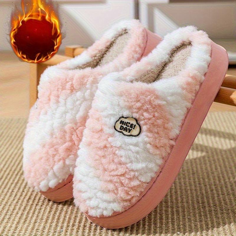 Women's Winter Plush Slip-On Slippers with Thick Sole Striped Pattern Cozy Indoor Footwear