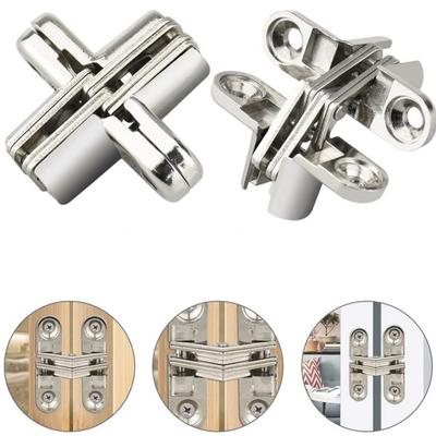 2 Pcs Hidden Hinges – 43x36mm Zinc Alloy Invisible Cross Hinge – 180° Folding Door Hinge For Wooden Doors, Cabinets – Rustproof, Silent
