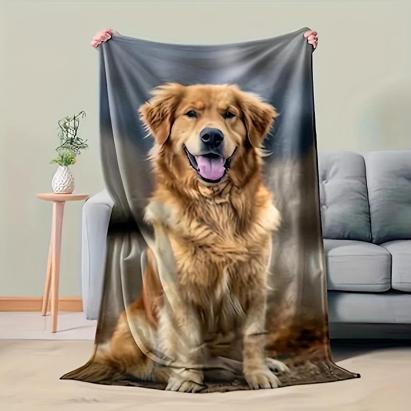 Custom Golden Retriever Blanket Cute Dog Portrait Personalized Name Fleece Throw All Season Soft Warm Bedding Home Decor Gift