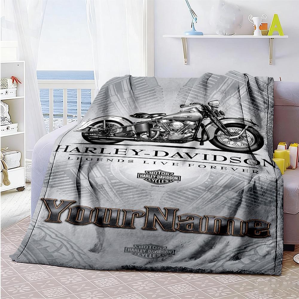 Harley-davidson Motorcycles Personalized Text Blanket Multi-purpose Personalized Blanket Warmthful Decor for Sofa Seaside Bedding Chair