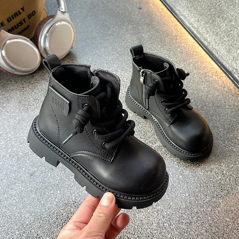 Autumn Anti Slip Martin Boots Small Leather Boots Fashionable British Style Mid Top Boots Men's and Girls' Fashion Boots Korean Version Pocket