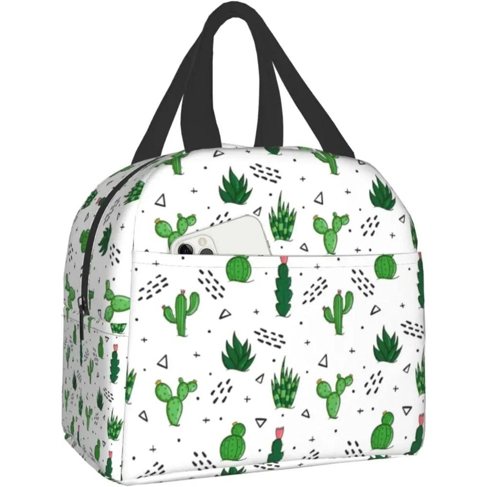 Plant Cactus Print Lunch Box Kawaii Small Insulation Cacti Lunch Bag Reusable Food Bag Lunch Containers Bags for Women Men