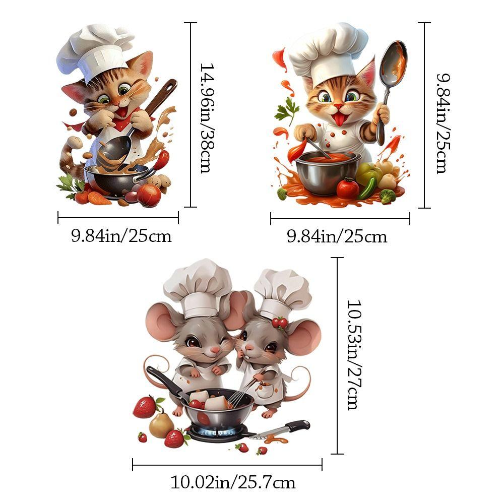 Gatto Cartone Animato Riciclabile Mouse Gatto Chef Gatto Cucina Adesivo Impermeabile Autoadesivo Decorativo PVC Adesivo Murale Sala da Pranzo