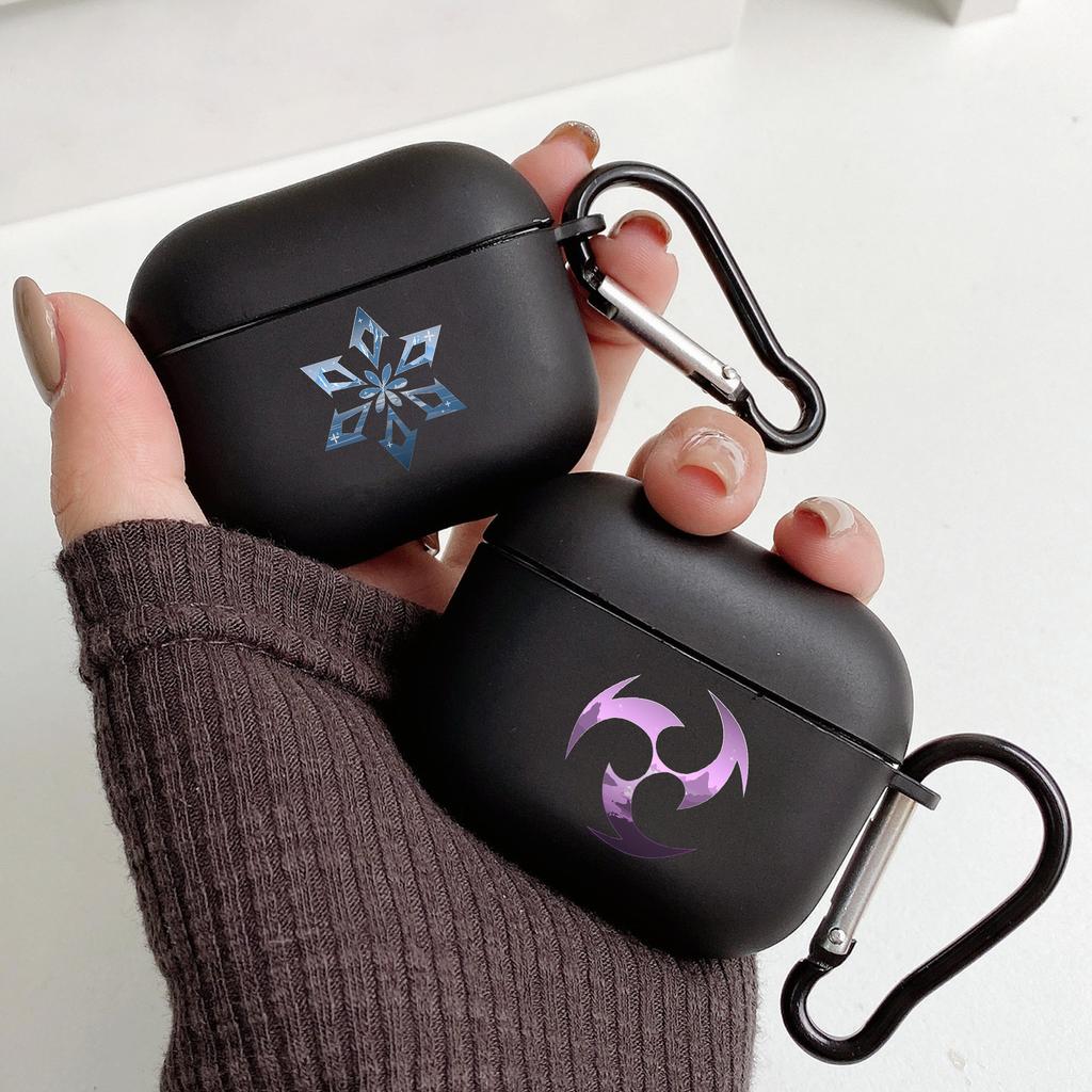Süßes Genshin Impact Logo Mit Haken Für Airpod Pro 3 Pro2 Schwarze Schutzhülle Weiche Hülle für Apple Airpods 2 1 Kopfhörerhüllen
