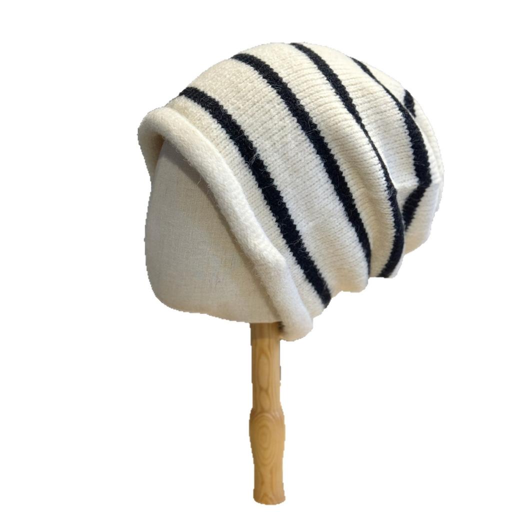 Autumn and Winter Warm Knitted Hat Fashionable Striped Woolen Hat Casual Face Showing Small Big Head Circumference Pullover Hat