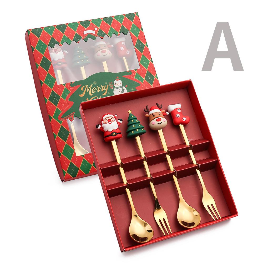 4pcs Christmas Coffee Spoon, Doll Cute Coffee Spoon Set, Stainless Steel Mixing Christmas Spoon, For Restaurant Christmas Party