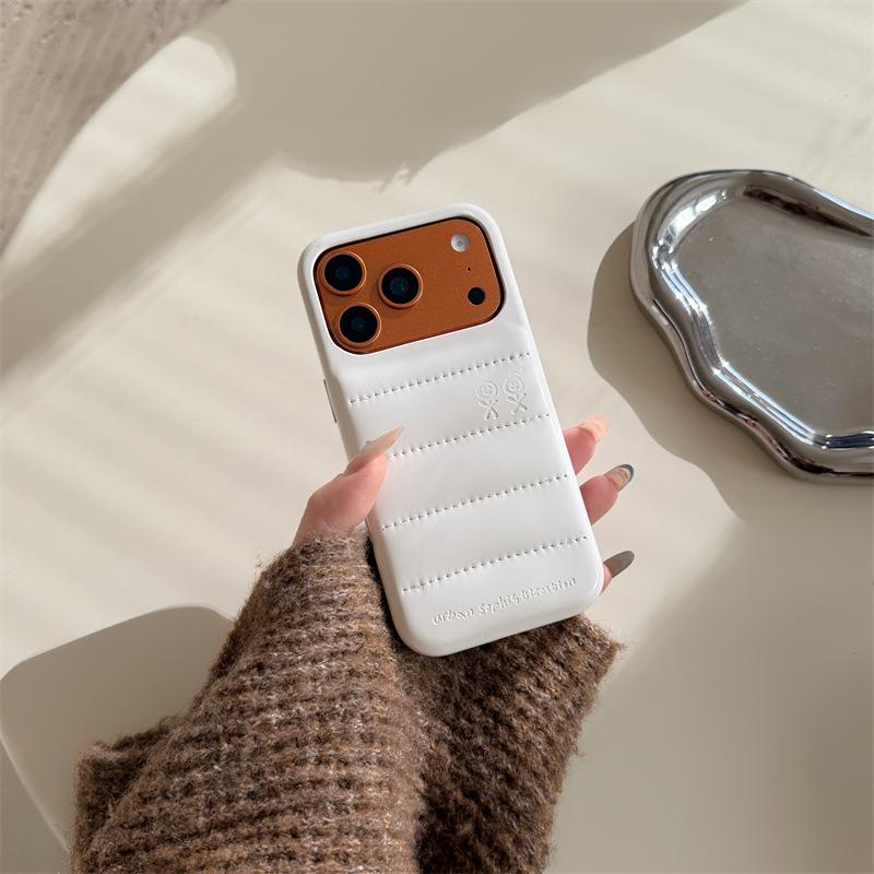 Jednobarevná kožená péřová bunda Pouzdro na telefon proti pádu pro iPhone 14/13/Apple 17/16/15 Pro Max