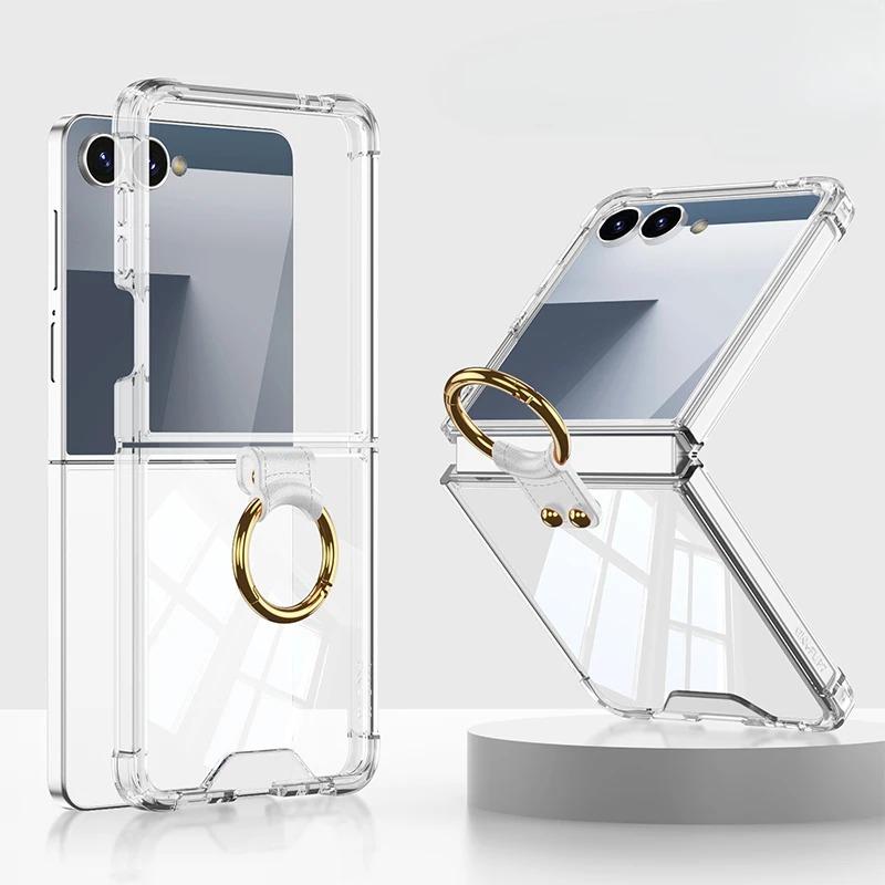 

For Z Flip7 5G Fashion Ring Buckle HD Transparent Phone Case for Samsung Galaxy Z Flip 7 Zflip7 Airbag Bumper Protection Shell Galaxy Z Flip7 чистий