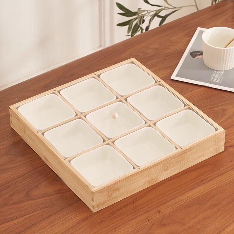 Wooden Four-Compartment Snack & Serving Tray