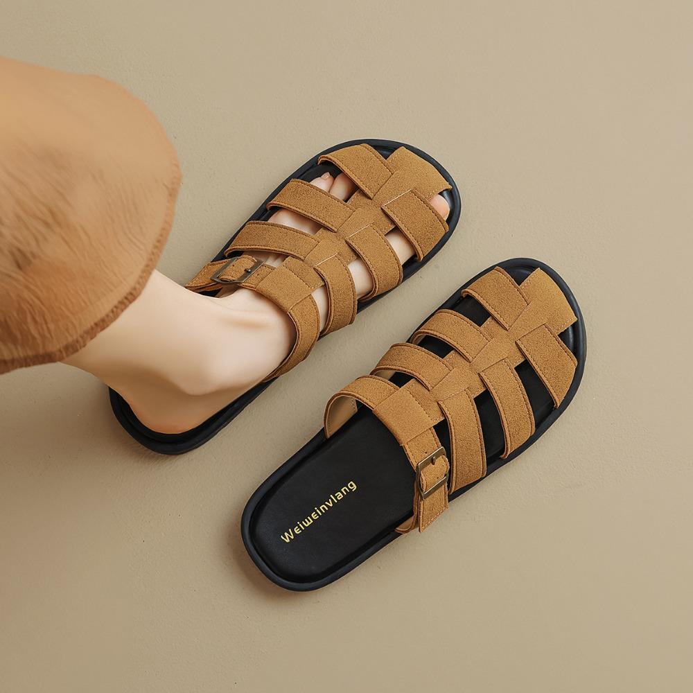 Fashion Slippers for Women 2025 Summer New Retro Style with Toe Caps Women's Woven Roman Sandals for Outdoor Wear Womens Cool Slippers