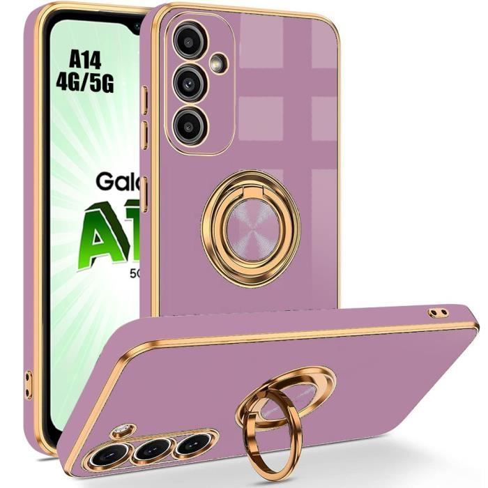 Coque - BOOLING - pour Samsung Galaxy A14 4G/5G - Silicone Liquide - Violet - Support Rotatif