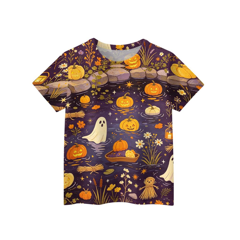 Boys and Girls Halloween T-Shirt - Round Neck Short Sleeve Casual Graphic Tee for Kids