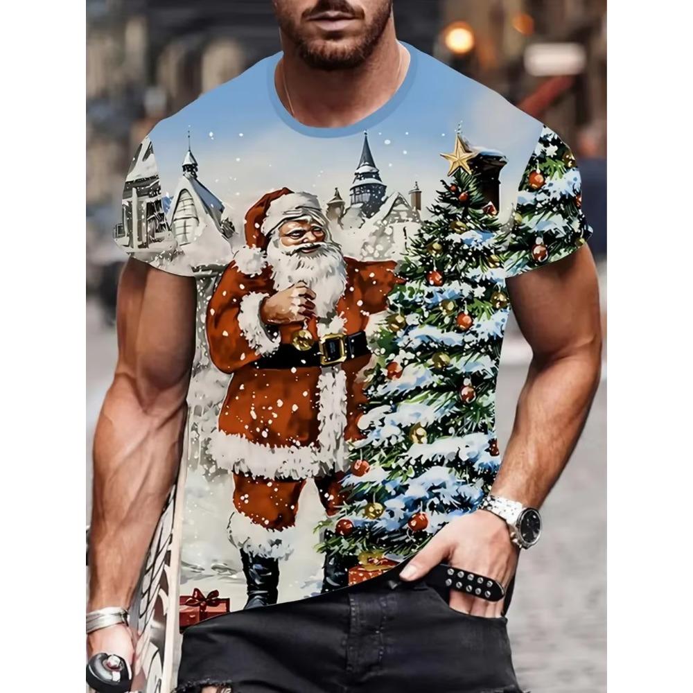 Summer Men's Fashionable Short Sleeved Casual Loose Comfortable Daily 3D Digital Color Printed Round Neck Top T-shirt