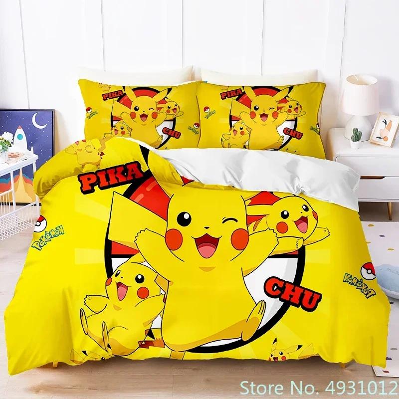 3D Printed Anime Figure Pikachu Bedding Set Pillowcase Jumpman Bedclothes Cartoon Children Kids Quilt Duvet Cover Gift