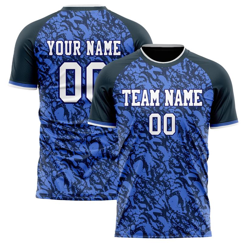 Customized Team Name Number Name Football T-shirts Personalized DIY Crew Neck Blue Sport T Shirts Loose Quick Dry Team Uniform