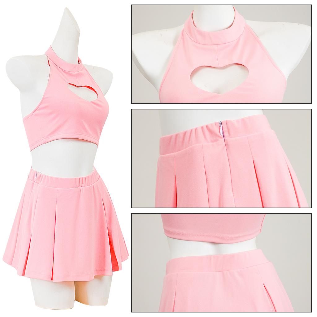 Death Note Misa Amane Rosa Cheerleader Rock Cosplay Kostüm Set, Herzmuster Anime Genaues Outfit, Halloween Convention