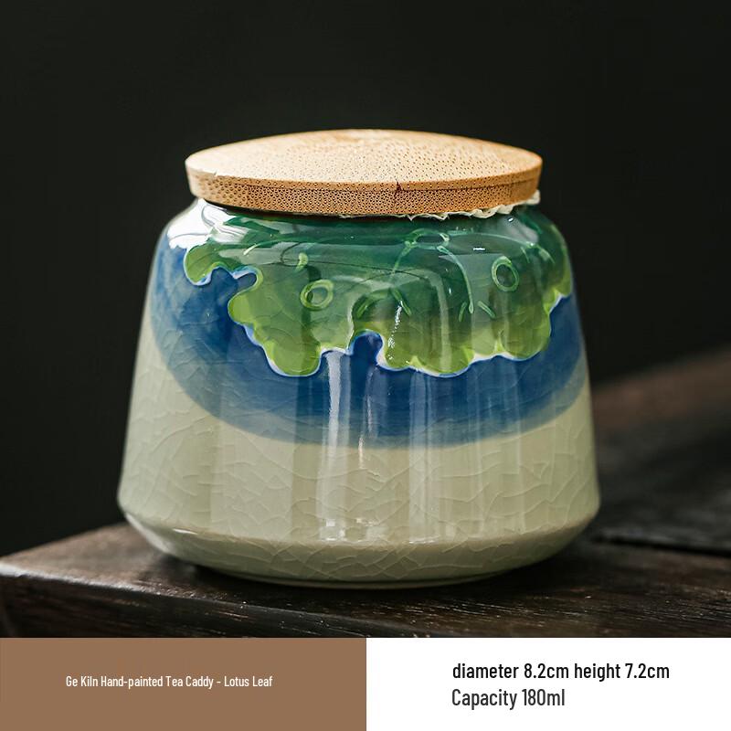

Hand-Painted Ceramic Tea Caddy with Bamboo Lid
