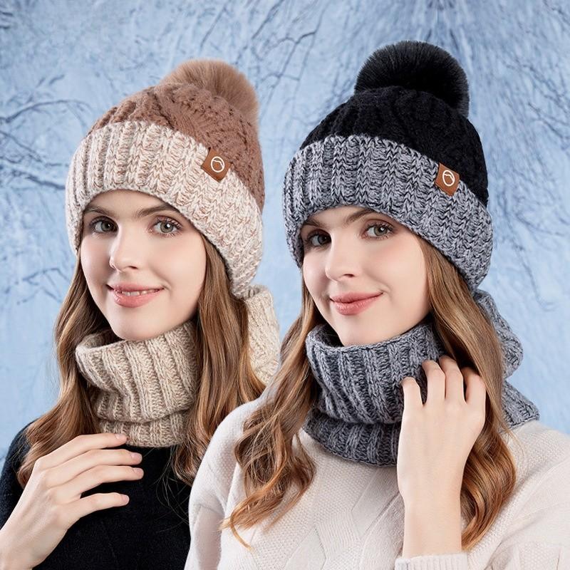 Winter Knit Hat And Scarf Set With Windproof Neck Protection For Women Outdoor Casual Wear