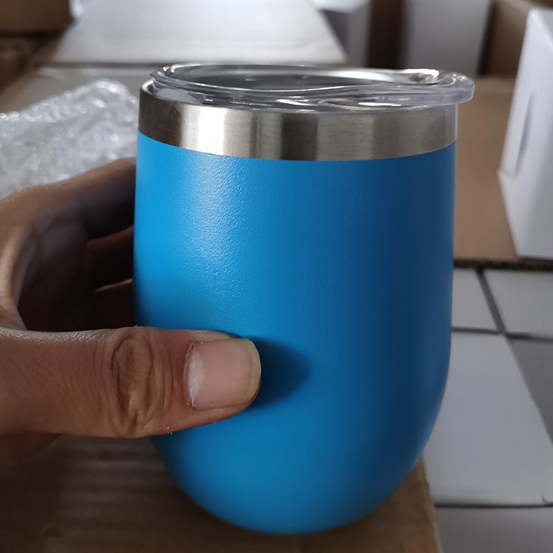 Hot Sale 12oz Thermos Vacuum Insulated Double Wall Stainless Steel Swig Egg-shape Mug Eggshell Wine Tumbler Cups With Lid 12OZ(340.19g) синий