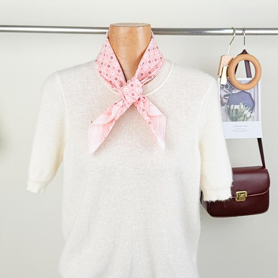Japanese literary and artistic style floral small square scarf women's spring and summer atmosphere decorative scarf with T-shirt shirt shawl headband