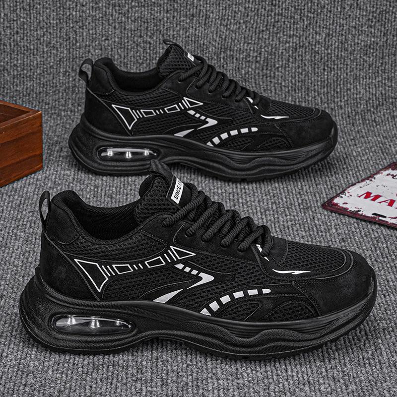 2025 men's shoes autumn air cushion shock absorption men's sports and leisure shoes mesh breathable running thick sole heightening dad shoes