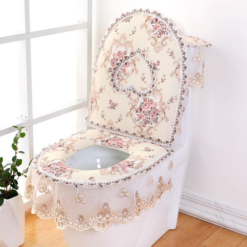 Four Seasons Universal U-shaped Toilet Cover 3 Pieces/Set European Style Jacquard Toilet Seat Cushion Toilet Decoration Mat