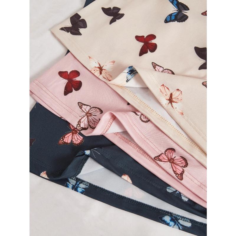 3 Sets Women's Pajama Set Butterfly Pattern Halter Top Shorts Six-piece Casual Home Wear
